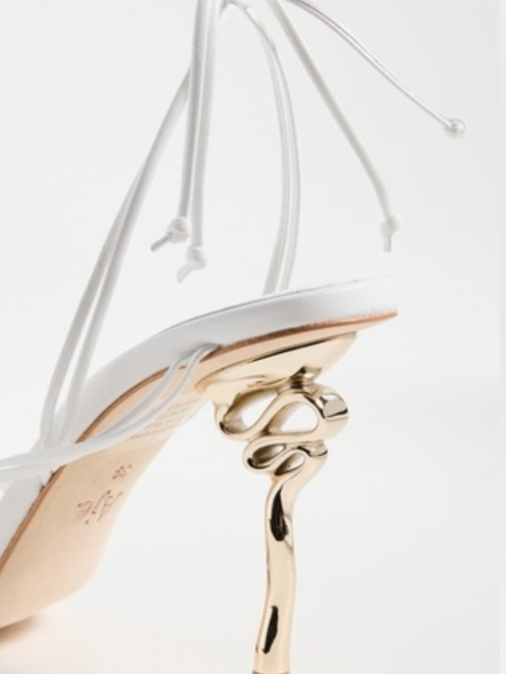 Aje "Quinn" White Lambskin And Gold Ribbon Strappy Heels, NIB, Sz 37 - Picture 4 of 8